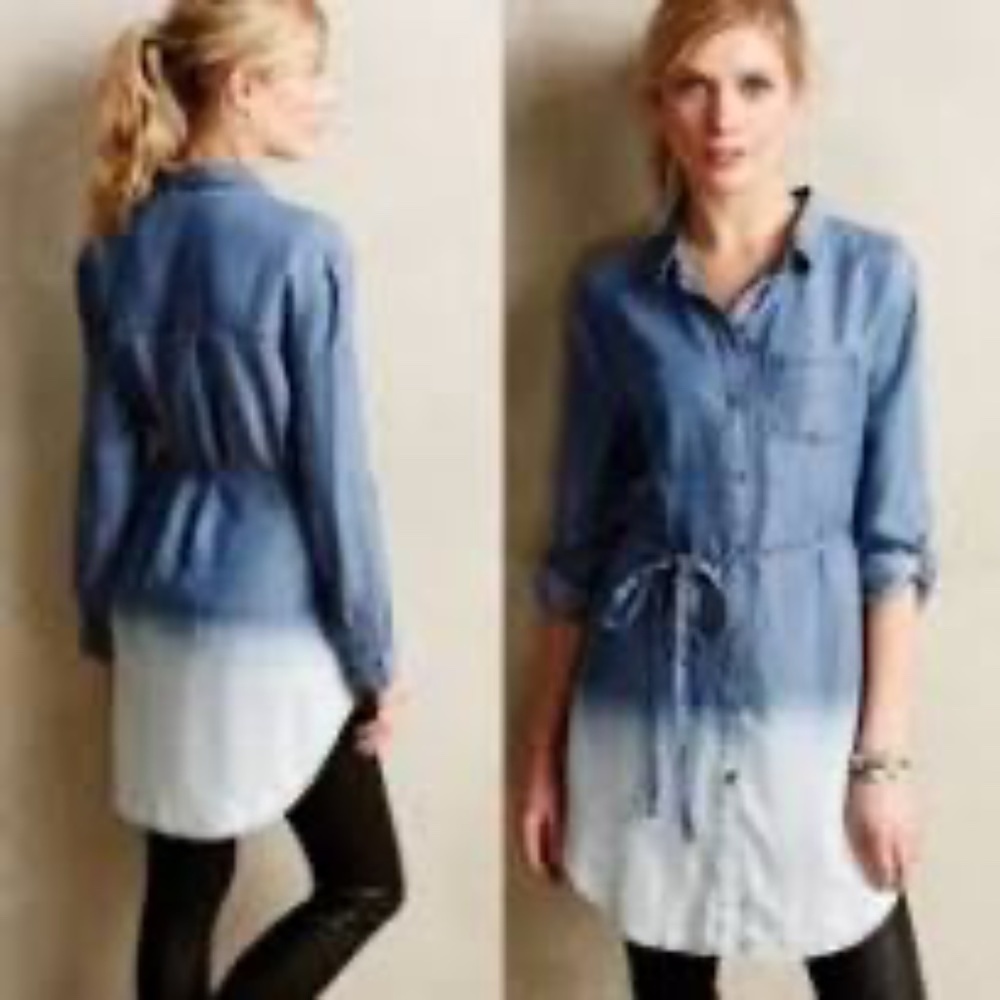 Anthropologie Holding Horses Dip Dye Chambray Shirt Dress Size XS